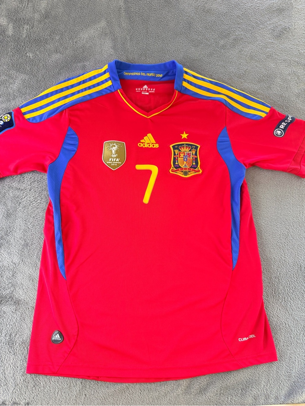 adidas Spain Red Yellow Blue #7 Soccer Jersey